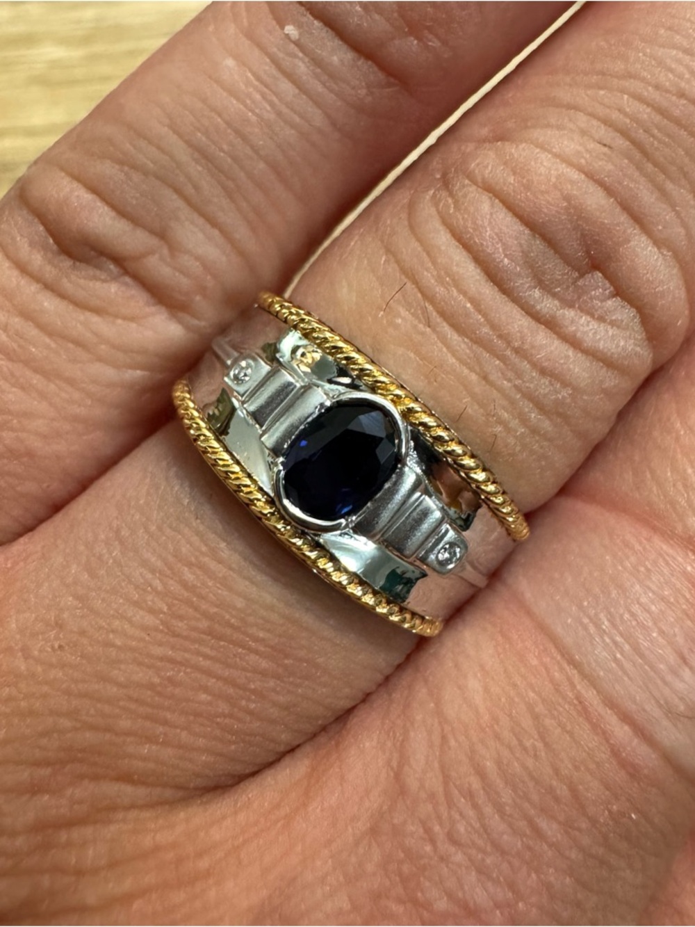 14K White and Yellow Gold Blue Sapphire Ring